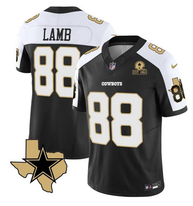 Men's Dallas Cowboys #88 CeeDee Lamb 2023 F.U.S.E. Black/White With Established In 1960 Patch Football Stitched Jersey